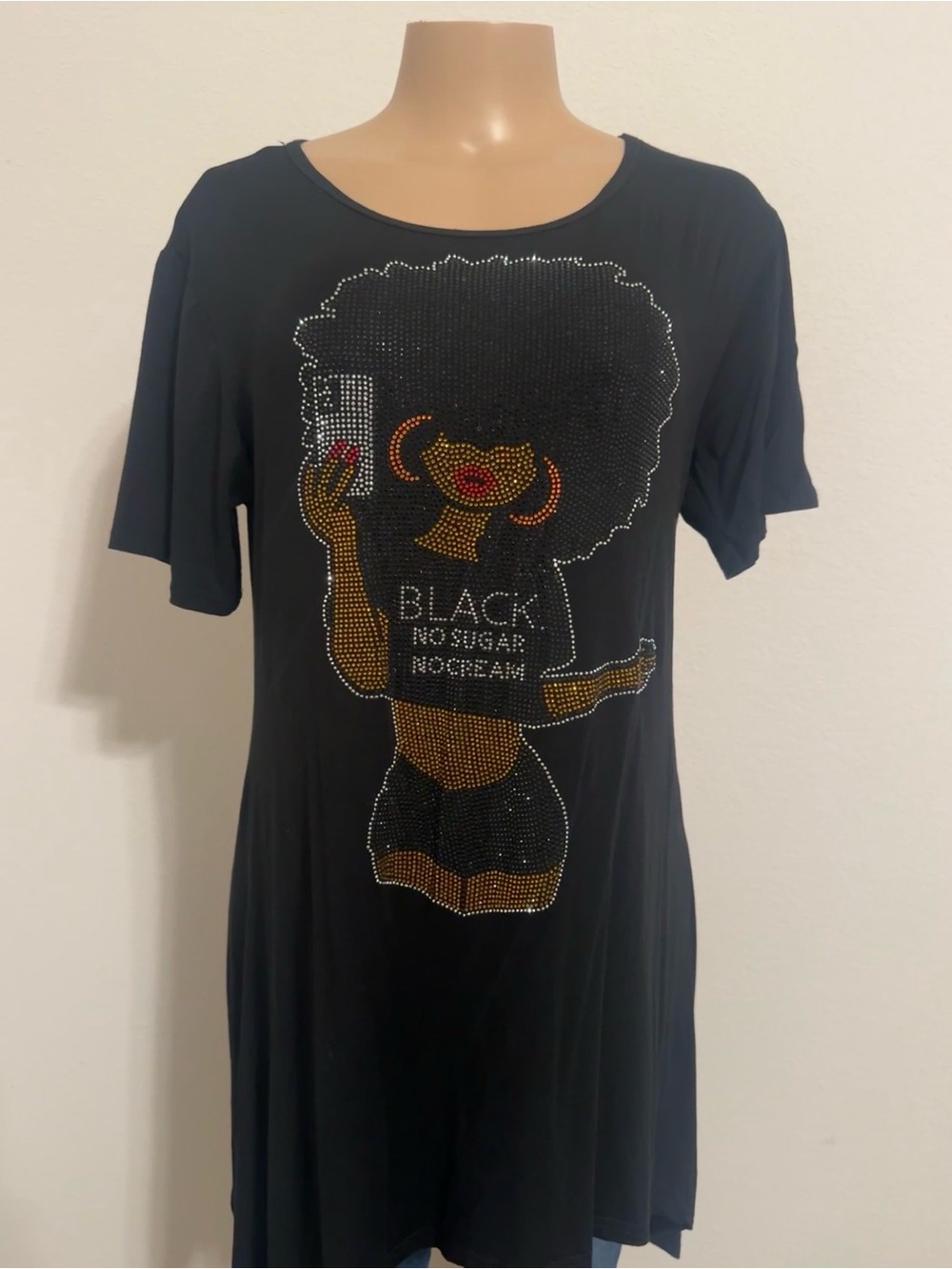 Black Graphic Rhinestone Tunic - Afro Girl Design